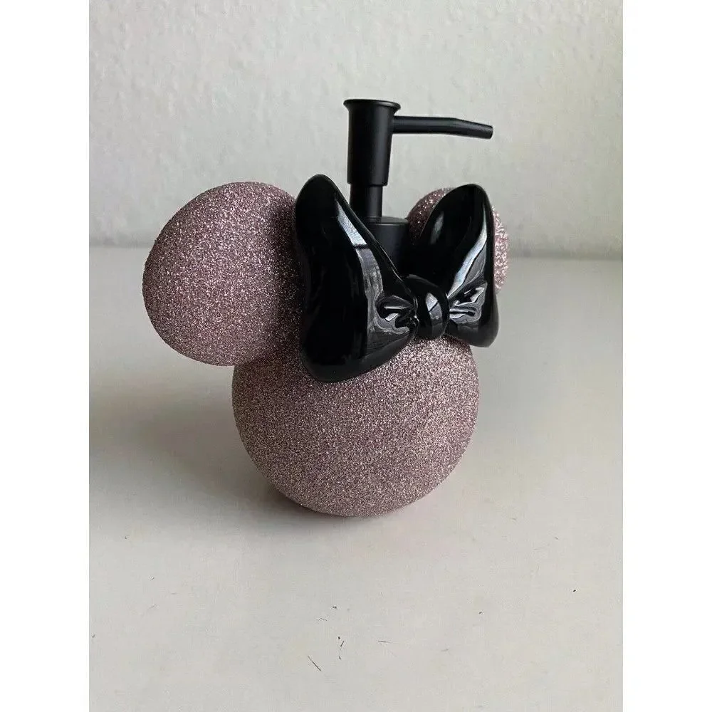 DISNEY Minnie MOUSE Rose Gold Glitter Black Ears SOAP Lotion DISPENSER With PUMP